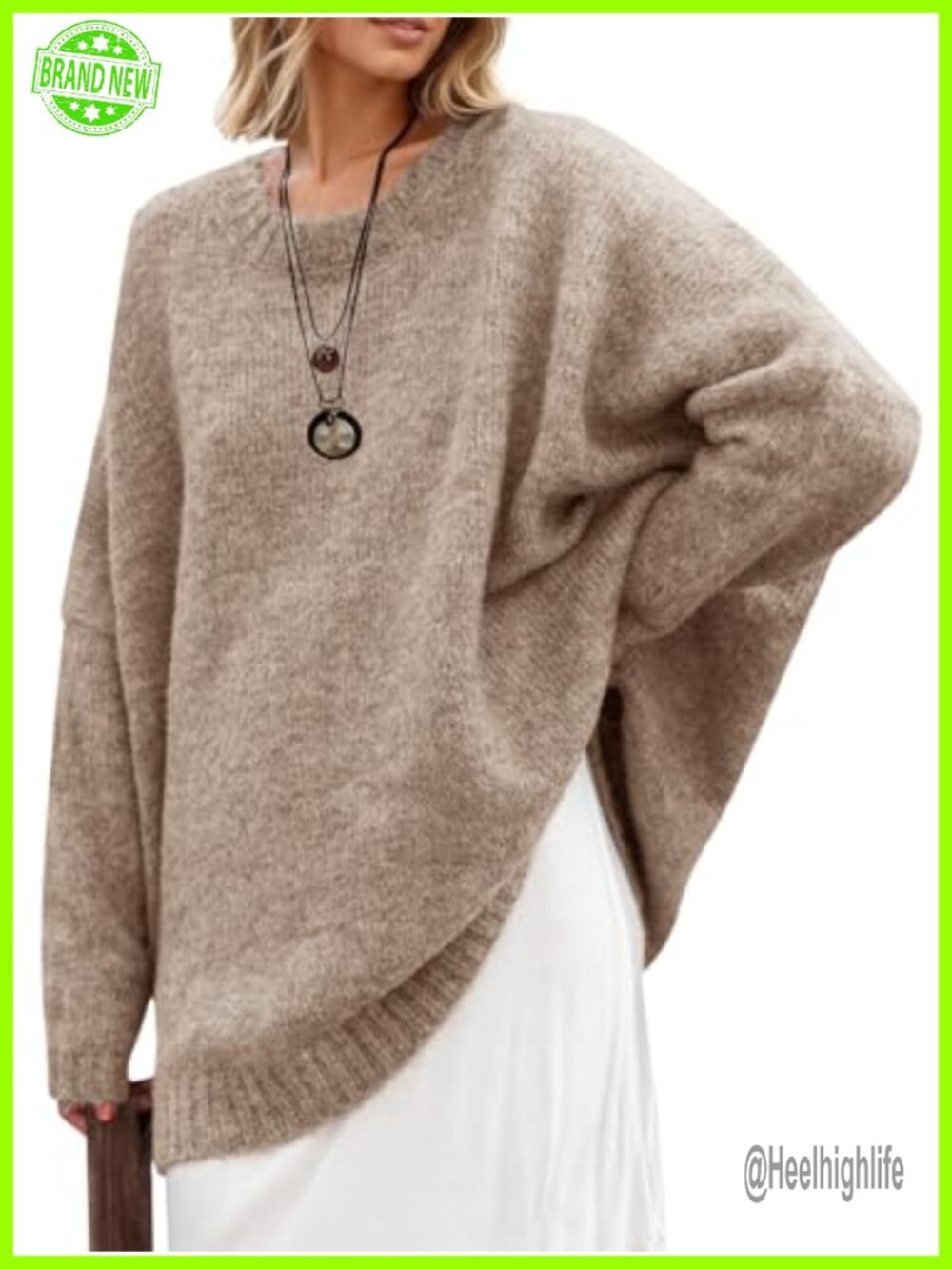 Oversized Tunic Sweater Chunky Knit Slouchy Pullover Drop Shoulder